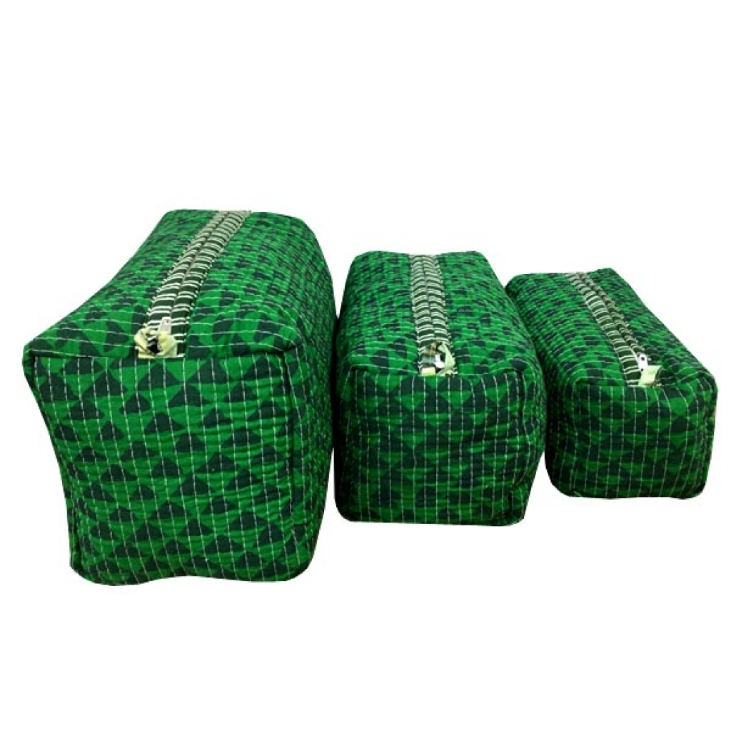 INDIAN COTTON MACHINE QUILTED POUCH  SET OF 3Pcs.