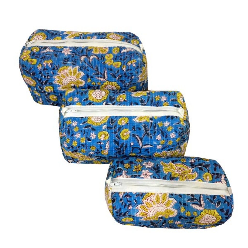 INDIAN COTTON MACHINE QUILTED POUCH  SET OF 3Pcs.