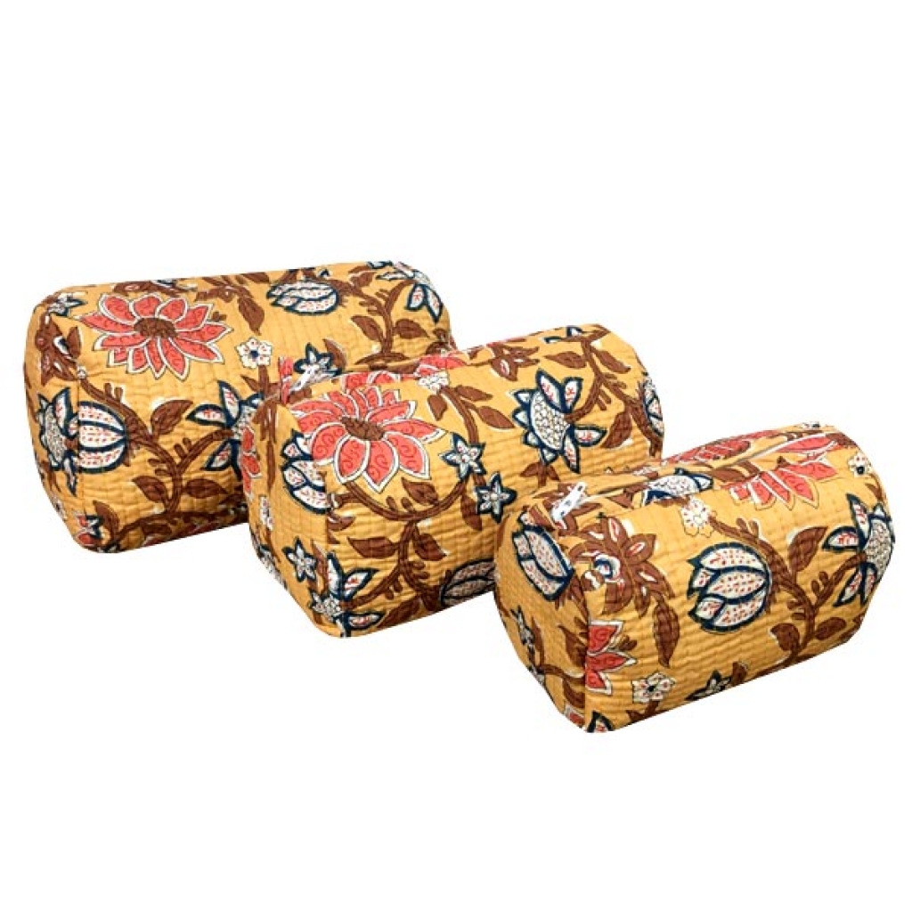 INDIAN COTTON MACHINE QUILTED POUCH  SET OF 3Pcs.