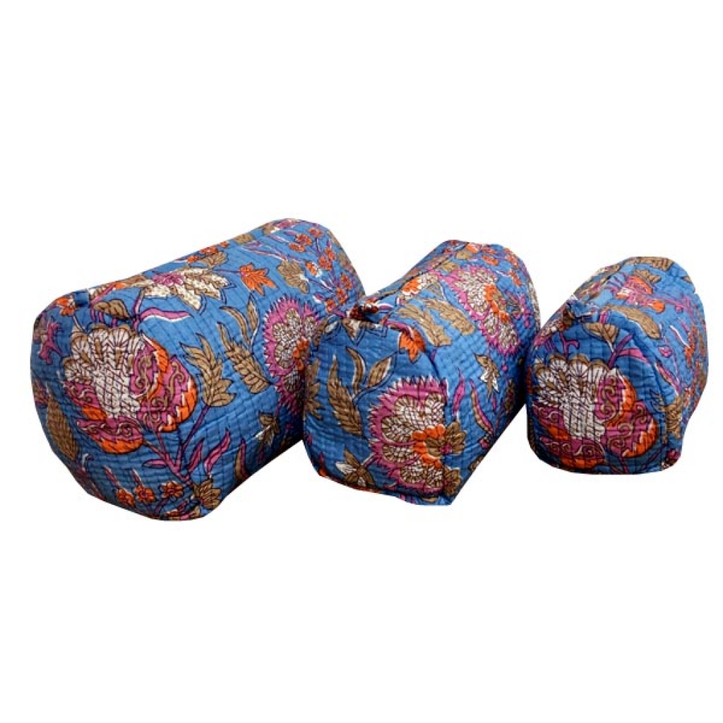 INDIAN COTTON MACHINE QUILTED POUCH  SET OF 3Pcs.