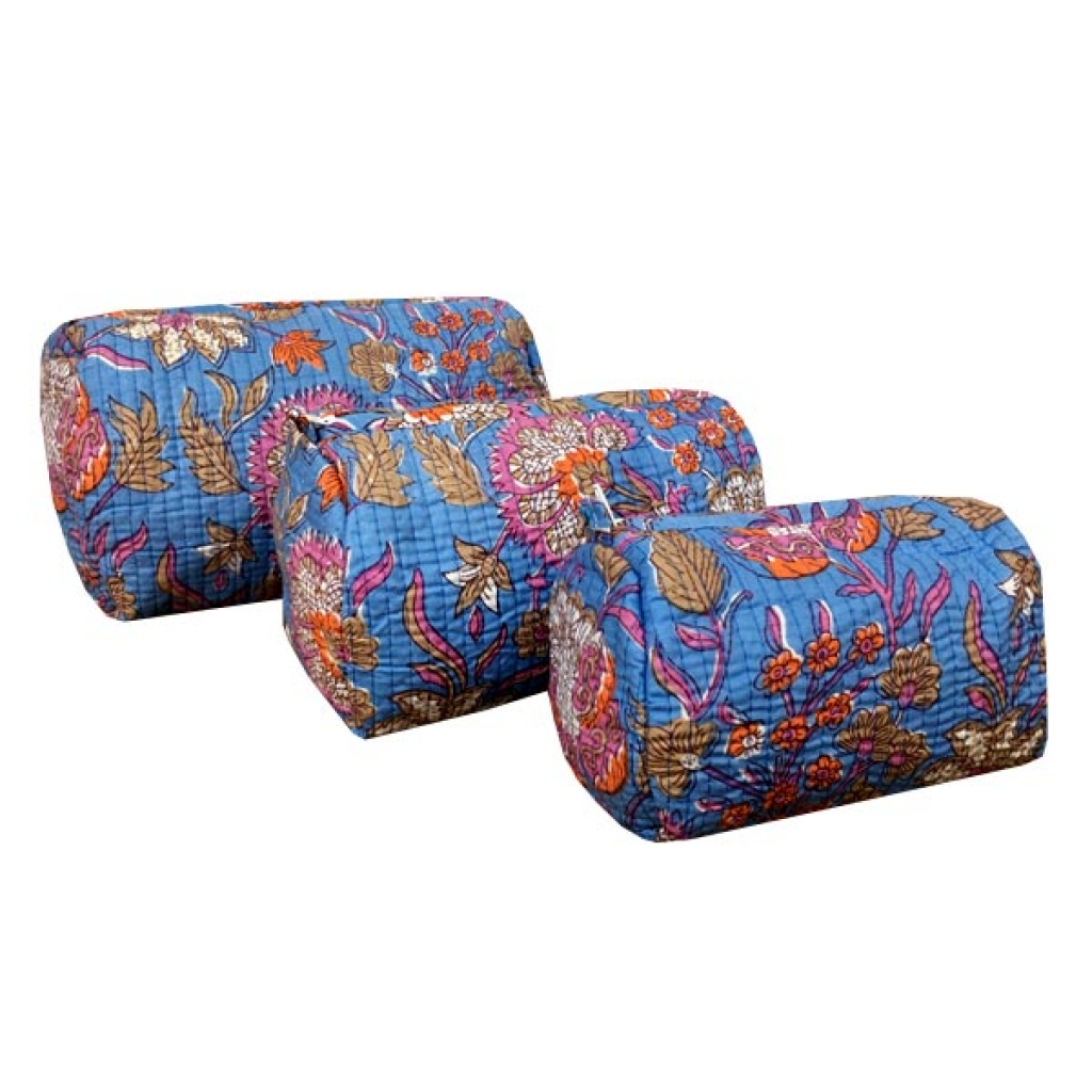 INDIAN COTTON MACHINE QUILTED POUCH  SET OF 3Pcs.