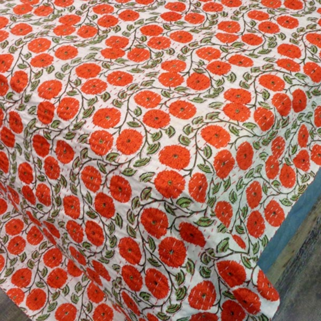 KANTHA BED COVER FOR ALL-SEASON COTTON HAND BLOCK ALL OVER PRINTED