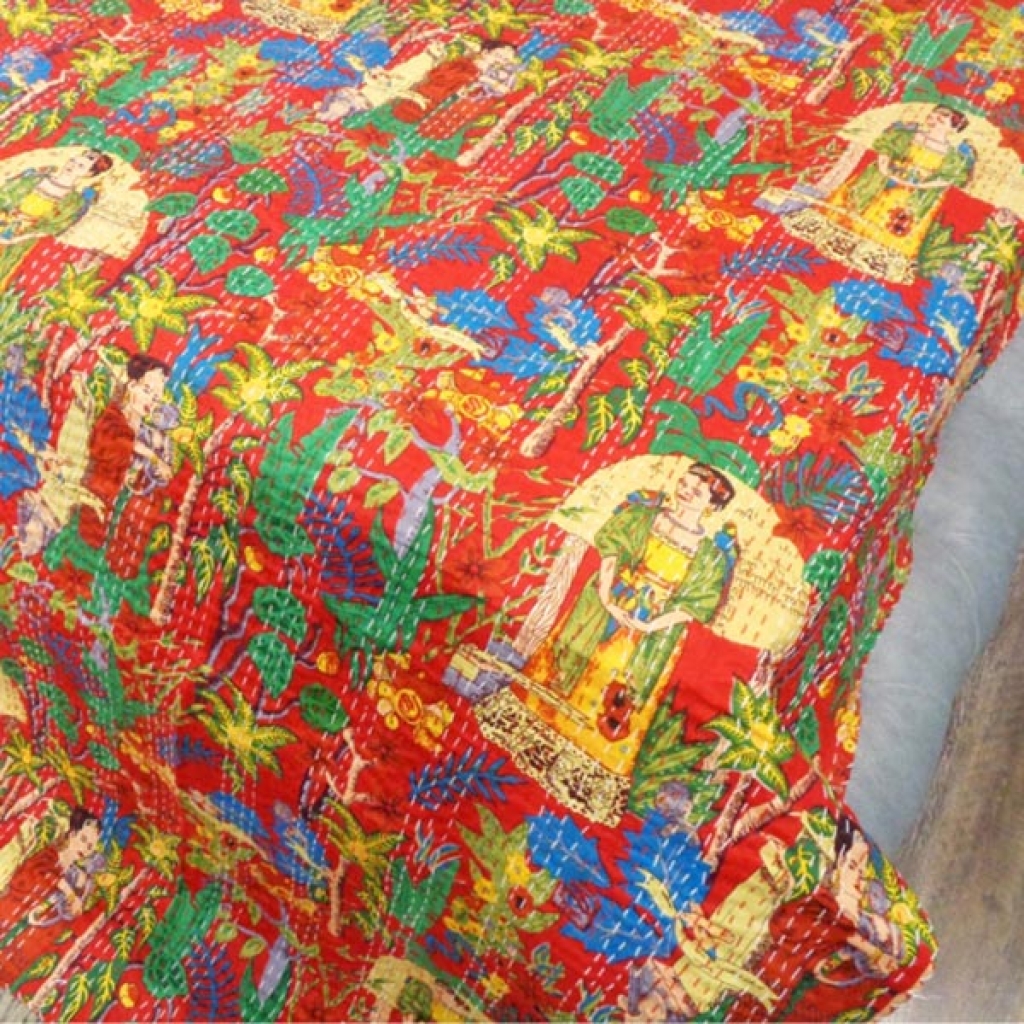 INDIAN HANDMADE DESIGNER PURE COTTON KANTHA BED COVER