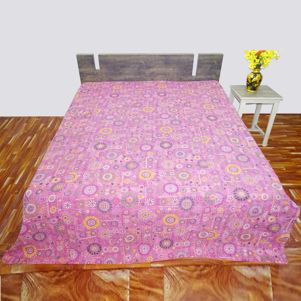 100% COTTON DISCHARGE PRINT KANTHA BEDCOVER