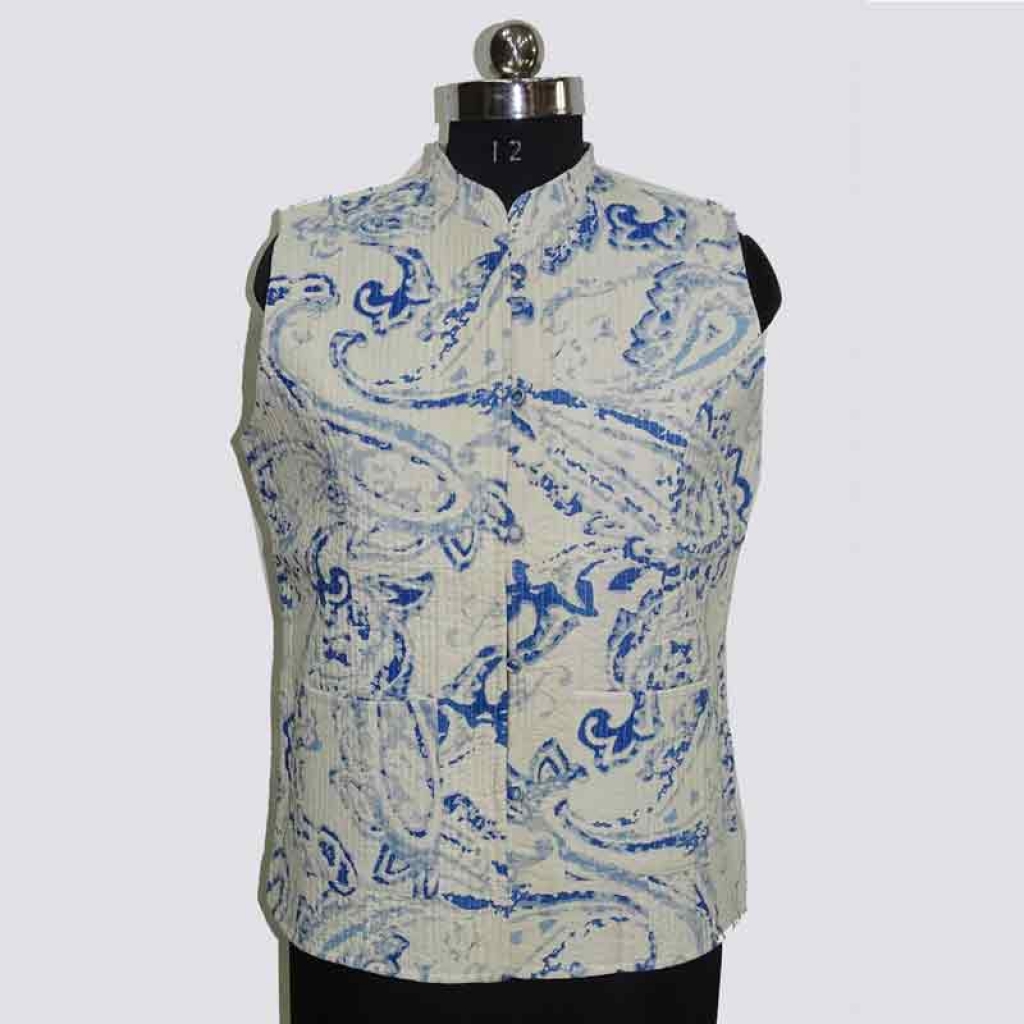 COTTON SCREEN PRINT ALL OVER FLORAL DESIGN SHORT SLEEVE LESS JACKET