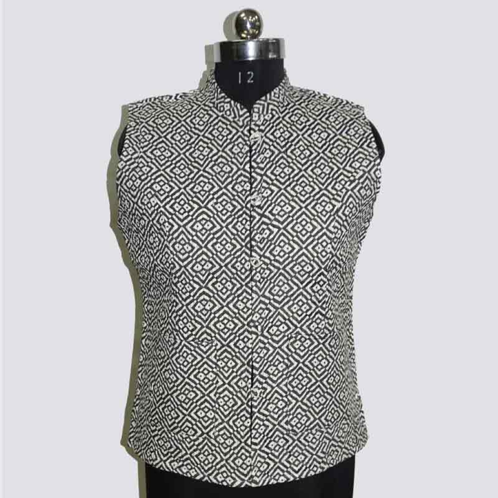 COTTON HAND BLOCK PRINT SLEEVE LESS SHORT JACKET