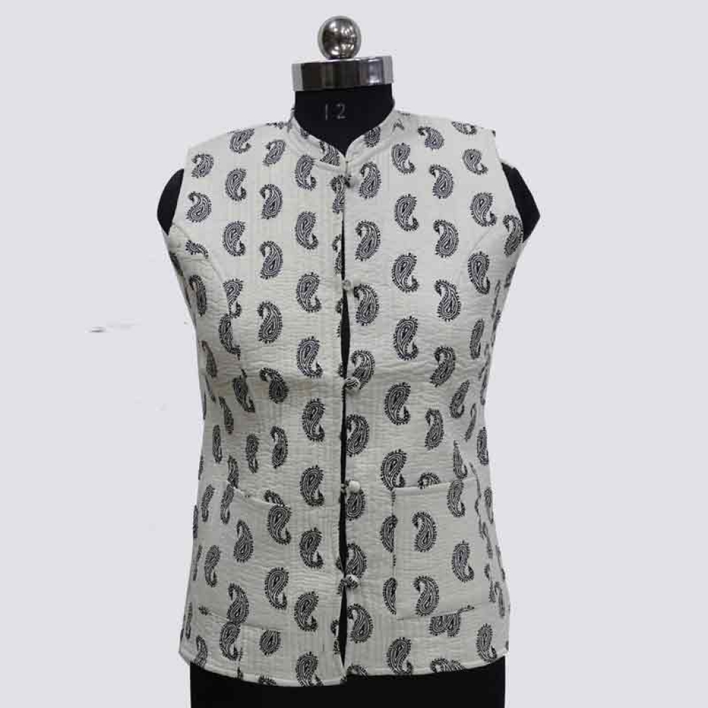 COTTON HAND BLOCK PRINT SLEEVE LESS SHORT JACKET