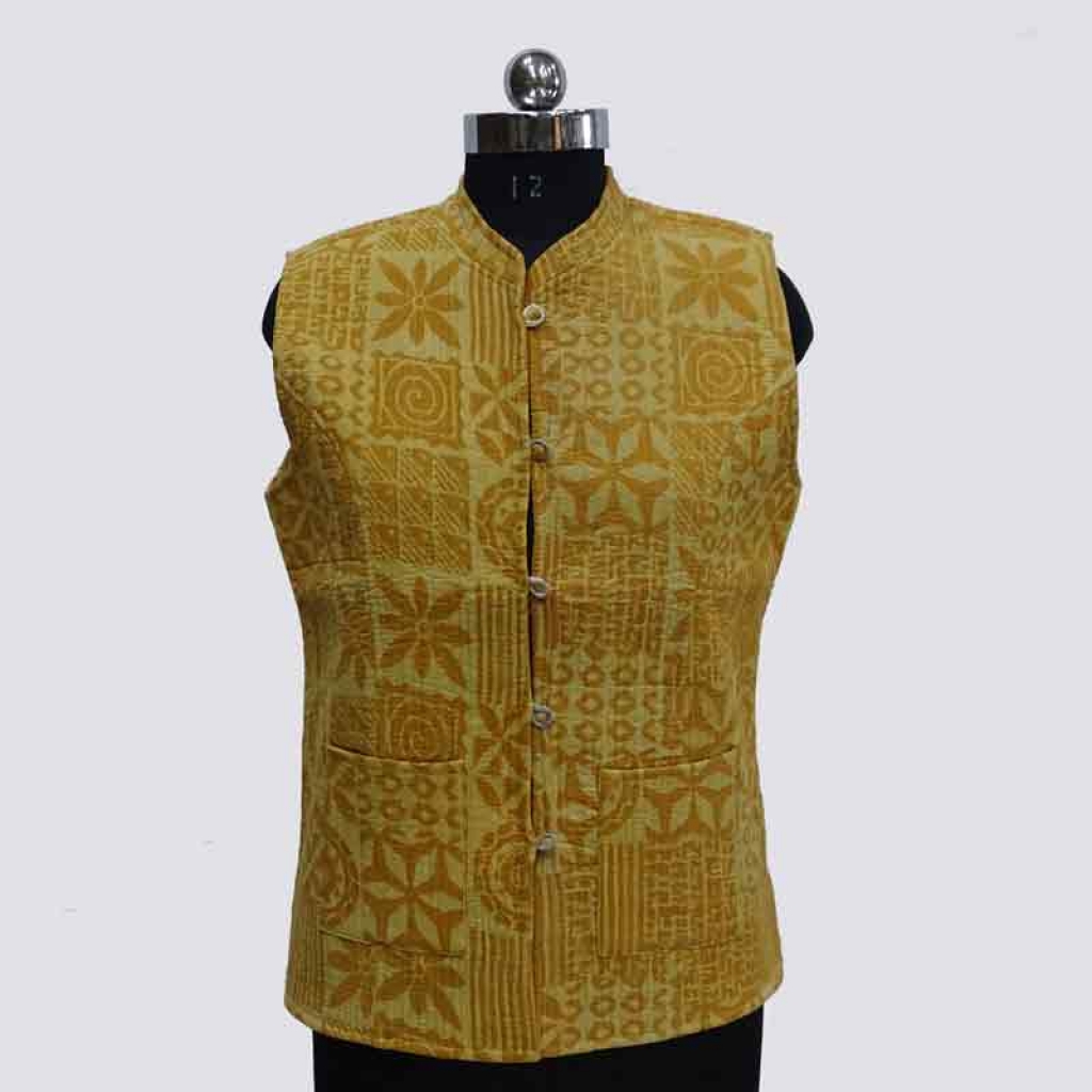 COTTON HAND BLOCK PRINT SLEEVE LESS SHORT JACKET