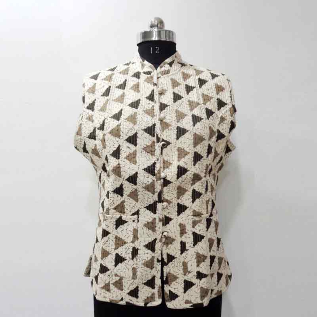 COTTON HAND BLOCK PRINT SLEEVE LESS SHORT JACKET