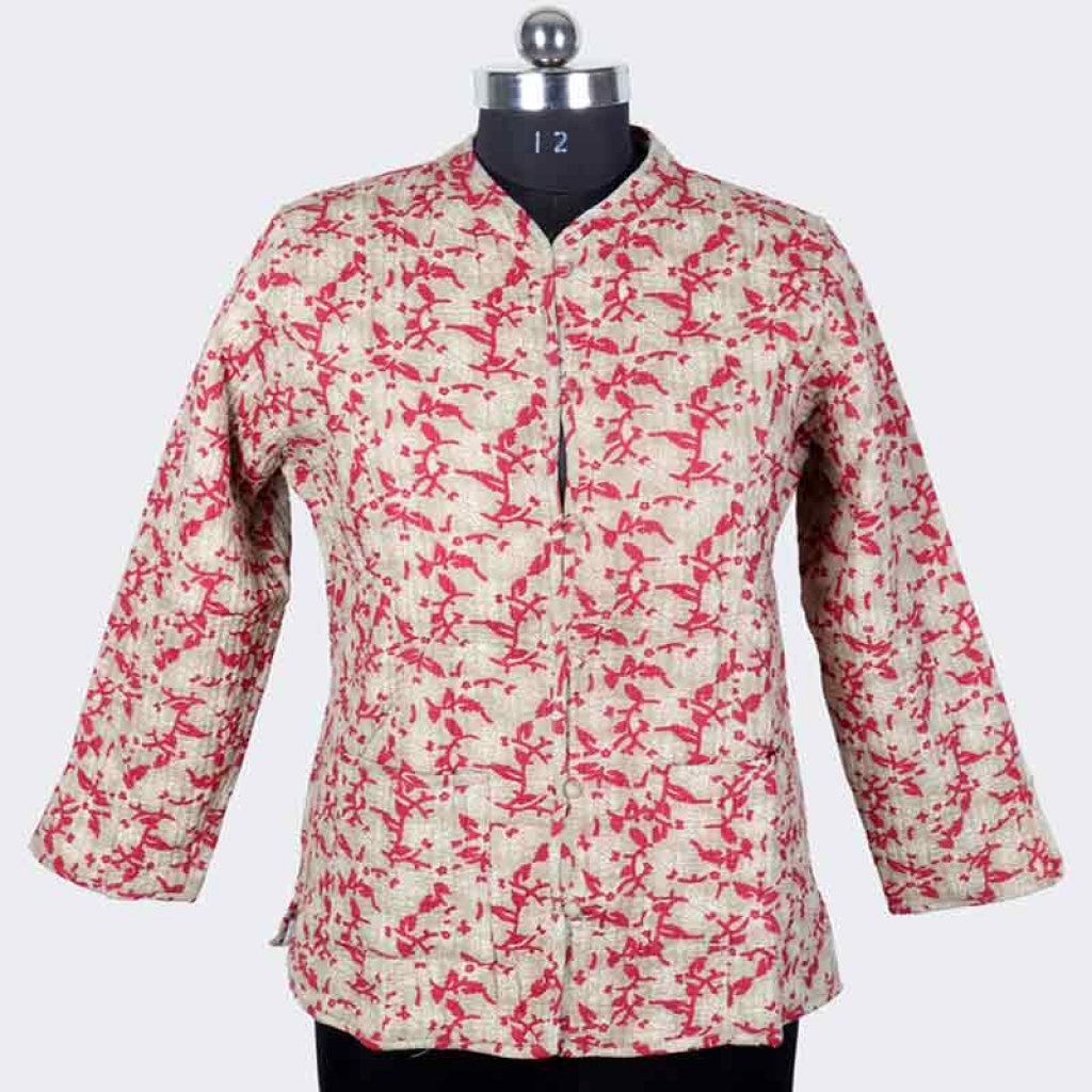 COTTON MACHINE QUILTED ALL OVER PRINT FULL SLEEVE SHORT JACKET