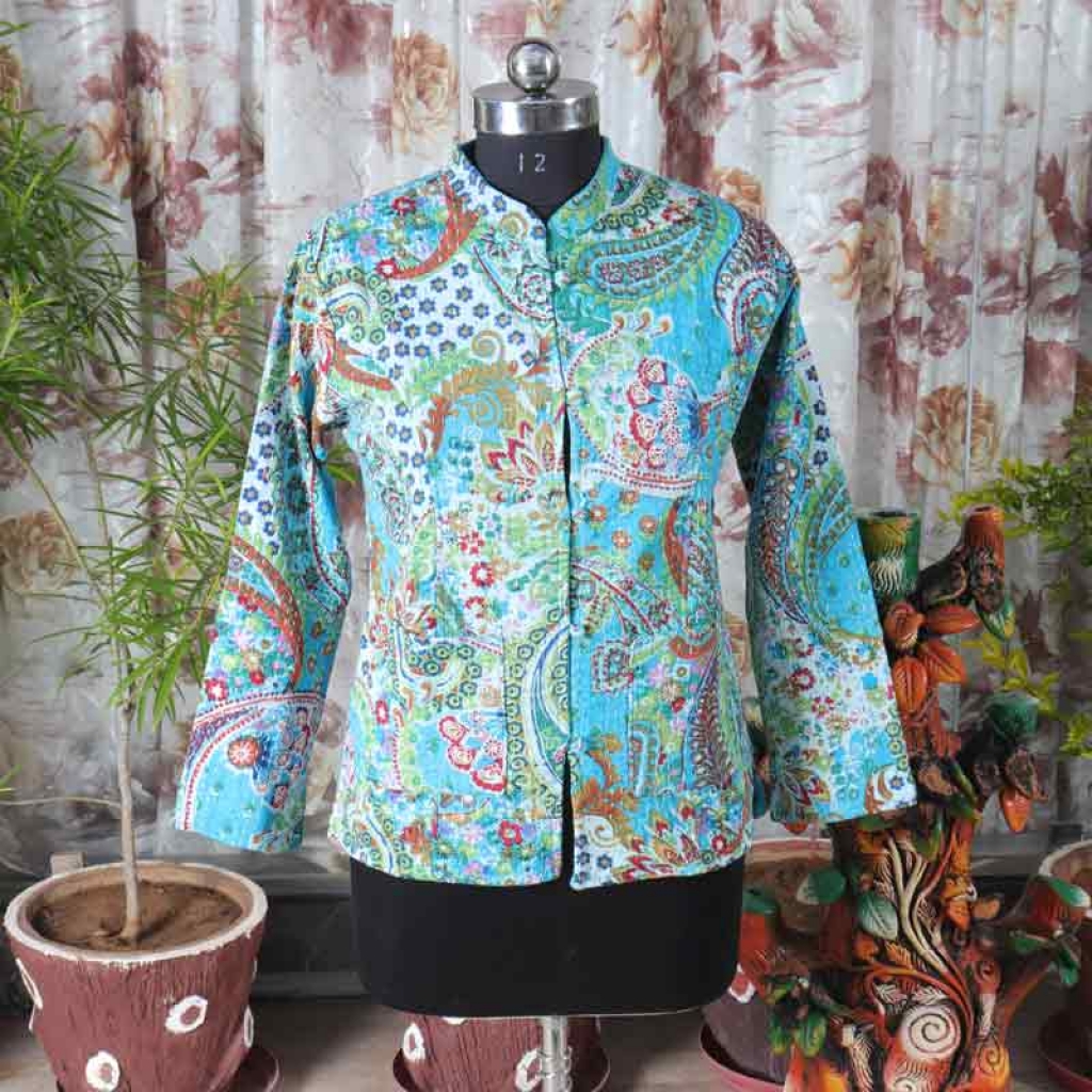 COTTON KANTHA ALL OVER PRINT FULL SLEEVE SHORT JACKET