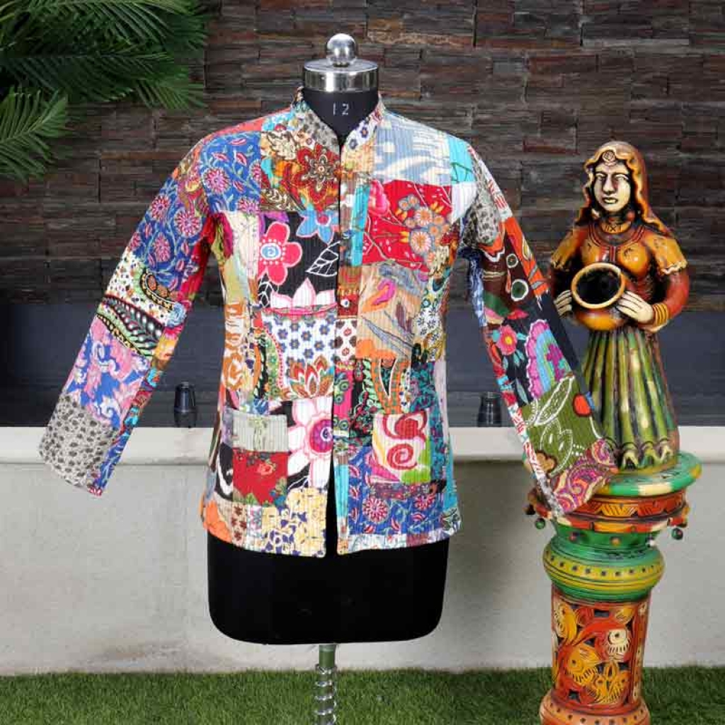 COTTON SCREEN PATCH PRINT JACKET FULL SLEEVE JACKET