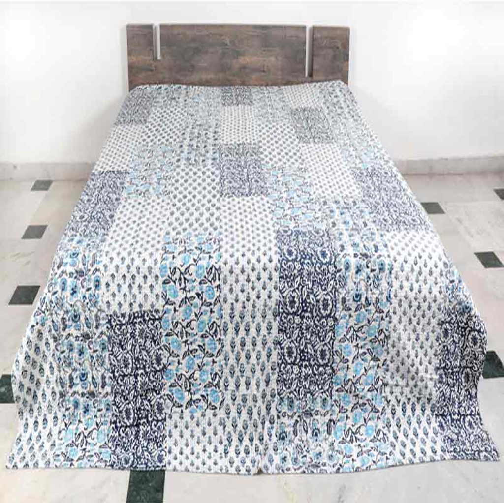 COTTON HAND BLOCK PATCH WORK PRINT KANTHA BED COVER FOR ALL SEASON