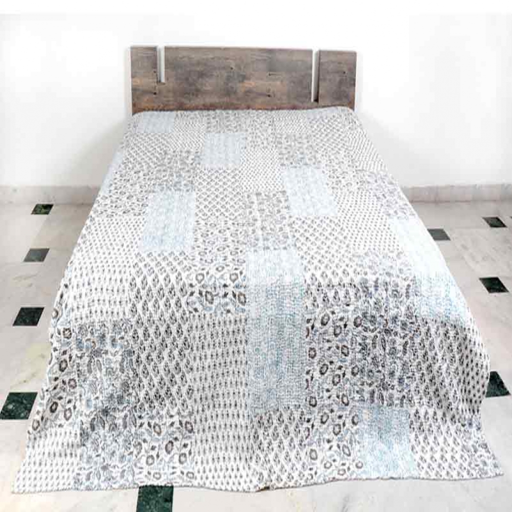 COTTON HAND BLOCK PATCH WORK PRINT KANTHA BED COVER FOR ALL SEASON