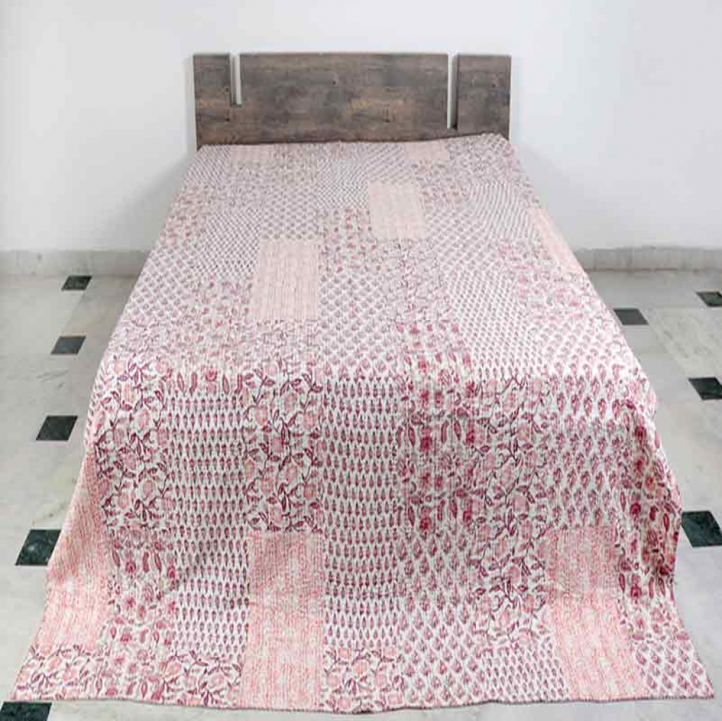 COTTON HAND BLOCK PATCH WORK PRINT KANTHA BED COVER FOR ALL SEASON