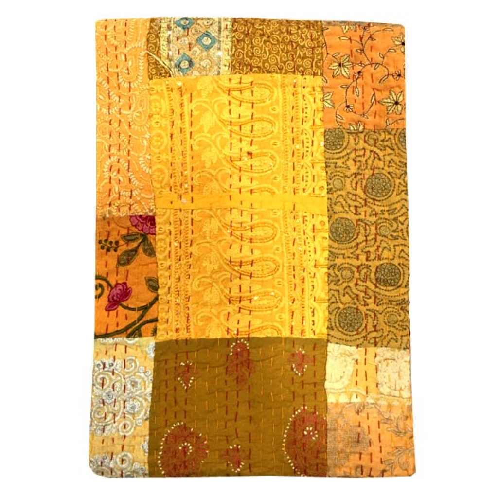 Handmade Indian Vintage Silk Patchwork Khambadiya Bedsheet