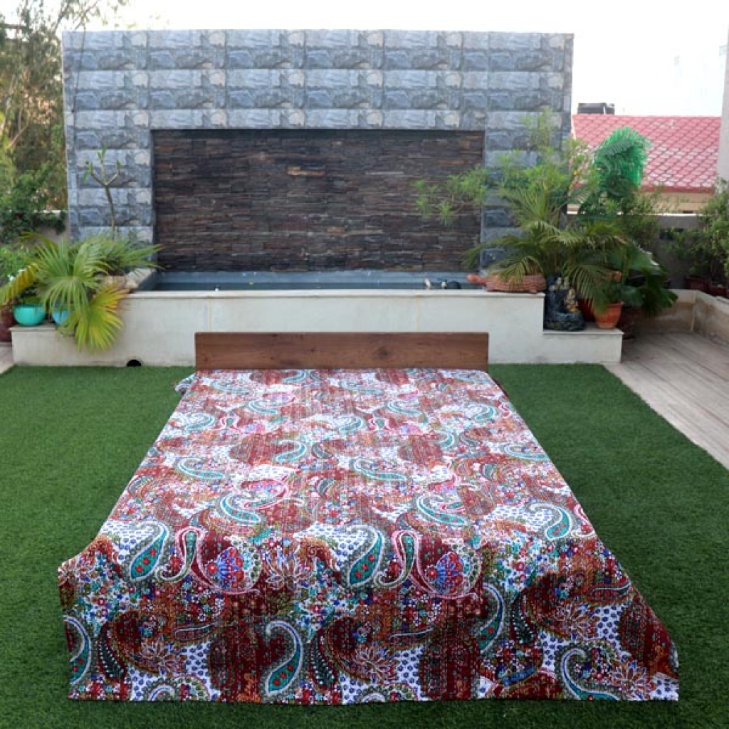 Cotton Screen Print Kantha Bed Cover
