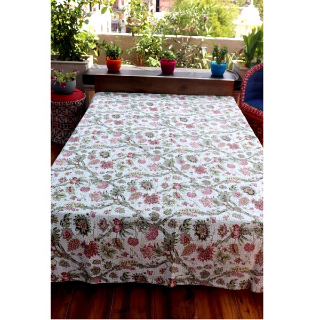 Cotton Bed Cover Kantha Screen Print