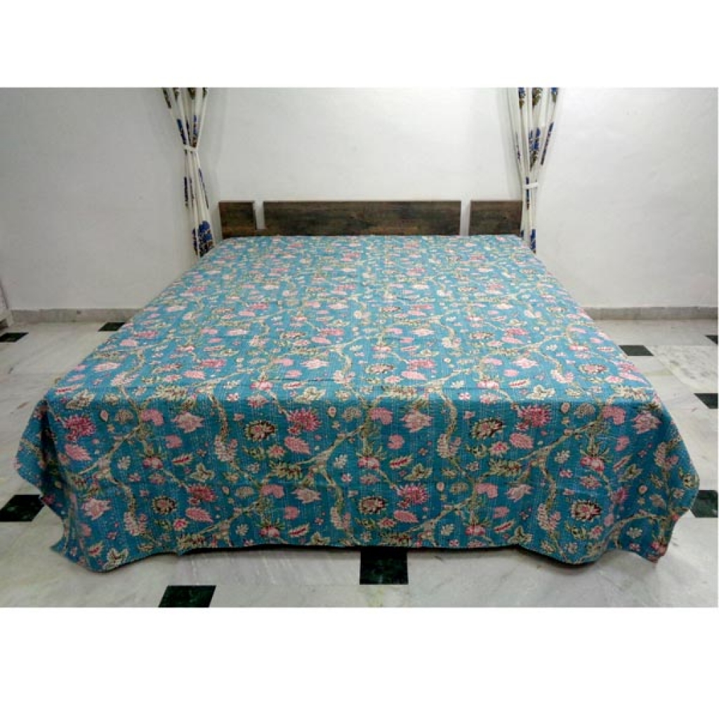 Cotton Bed Cover Kantha Screen Print