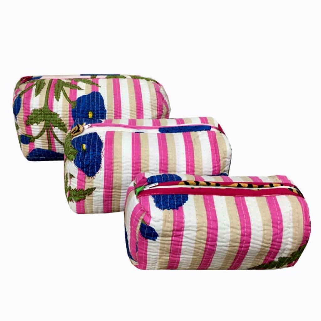 INDIAN COTTON MACHINE QUILTED POUCH  SET OF 3Pcs.