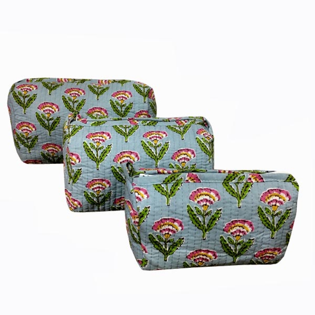 INDIAN COTTON MACHINE QUILTED POUCH  SET OF 3Pcs.